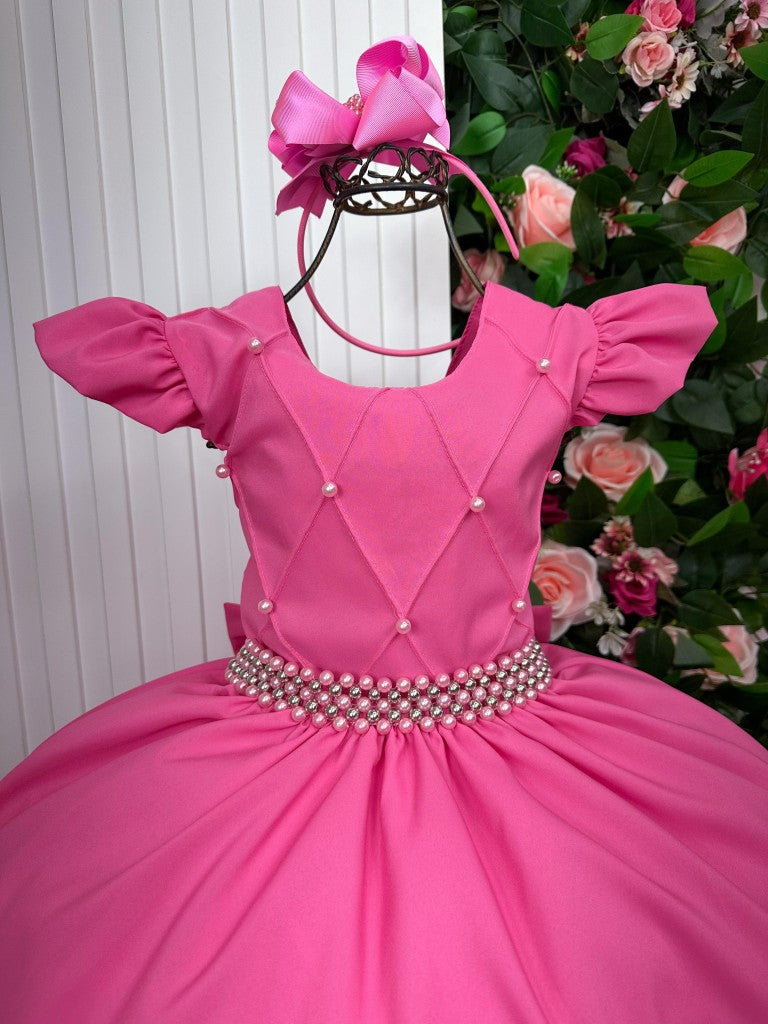 Vestido Longo Rosa Chiclete em Tule e Poliéster para Festas e Formaturas
