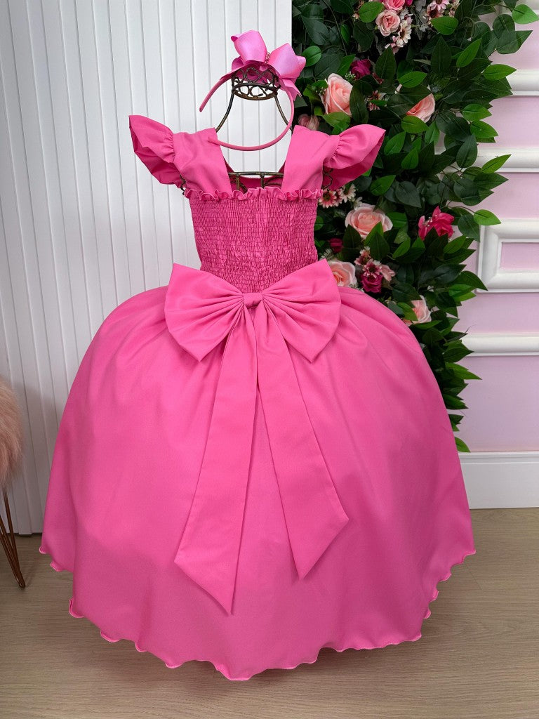 Vestido Longo Rosa Chiclete em Tule e Poliéster para Festas e Formaturas
