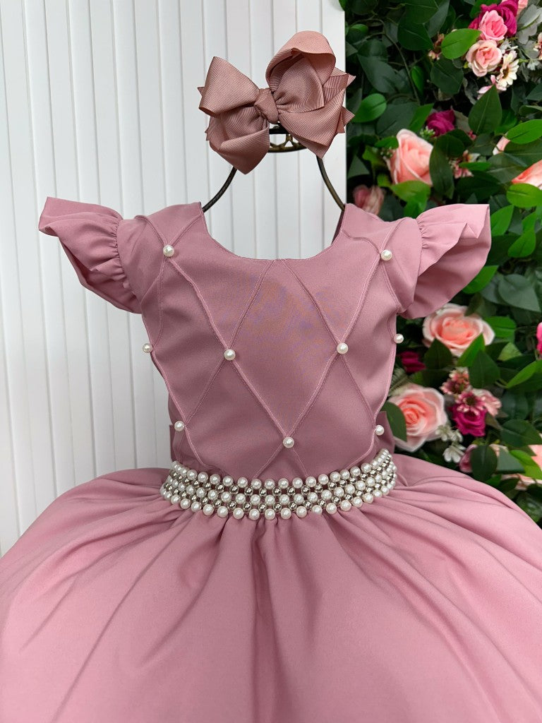 Vestido Longo Rosê em Tule com Babado para Festas e Formaturas