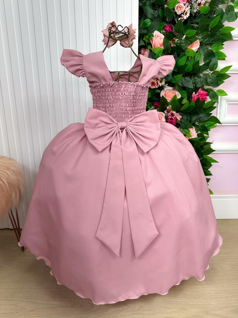 Vestido Longo Rosê em Tule com Babado para Festas e Formaturas