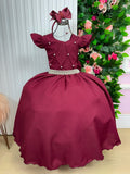 Vestido Longo Marsala em Poliéster com Babado Tule para Festas e Formaturas