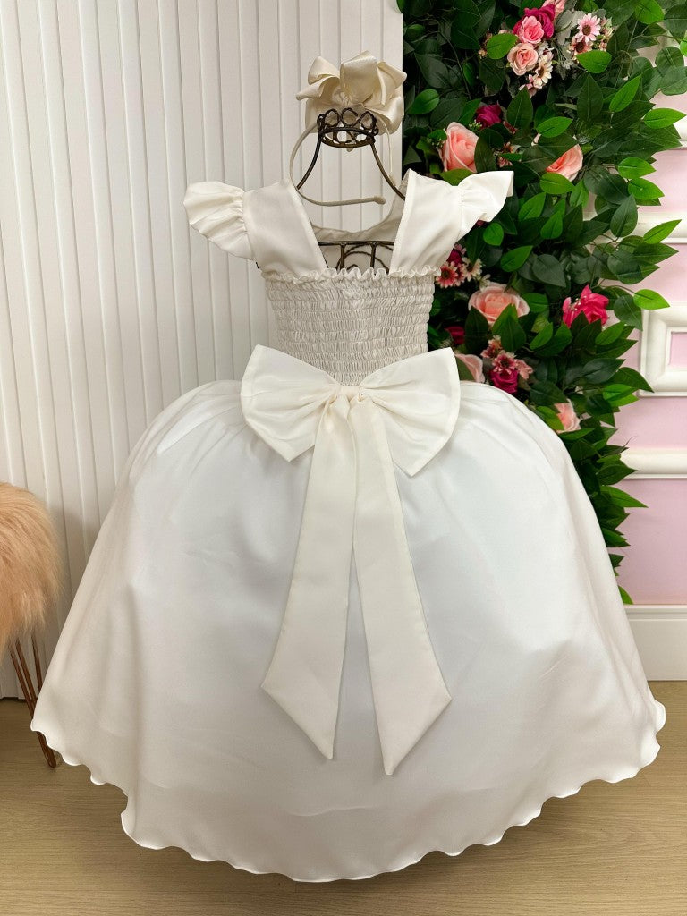 Vestido Longo Off White com Babado de Tule para Festas e Formaturas