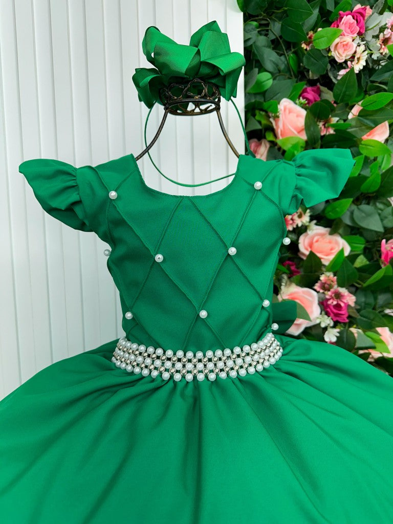 Vestido Longo Verde Bandeira em Tule e Poliéster para Festas e Formaturas