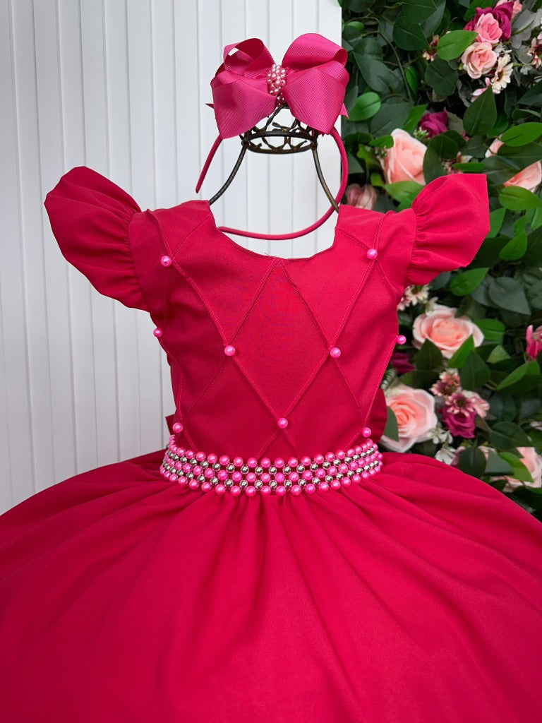 Vestido Longo Pink Com Babado em Tule para Festas e Eventos