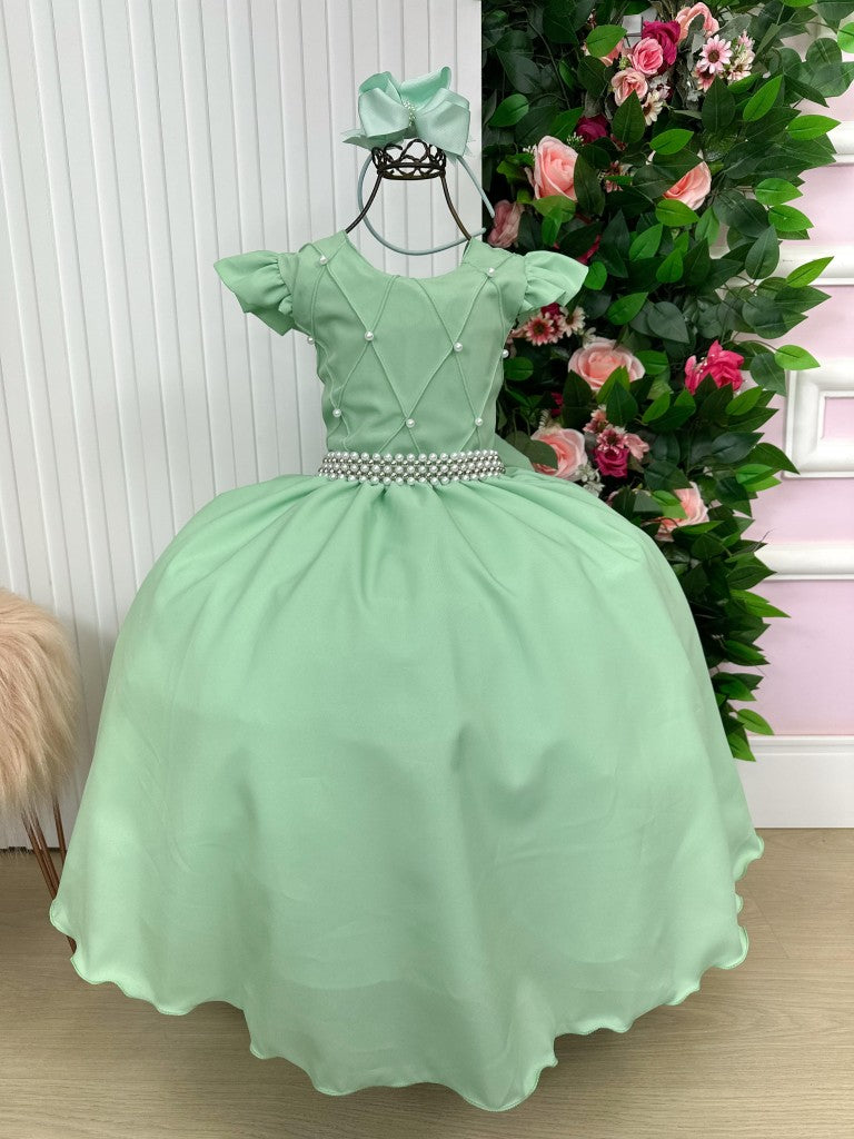 Vestido Longo Verde Oliva em Tecido 100% Poliéster com Babado Tule