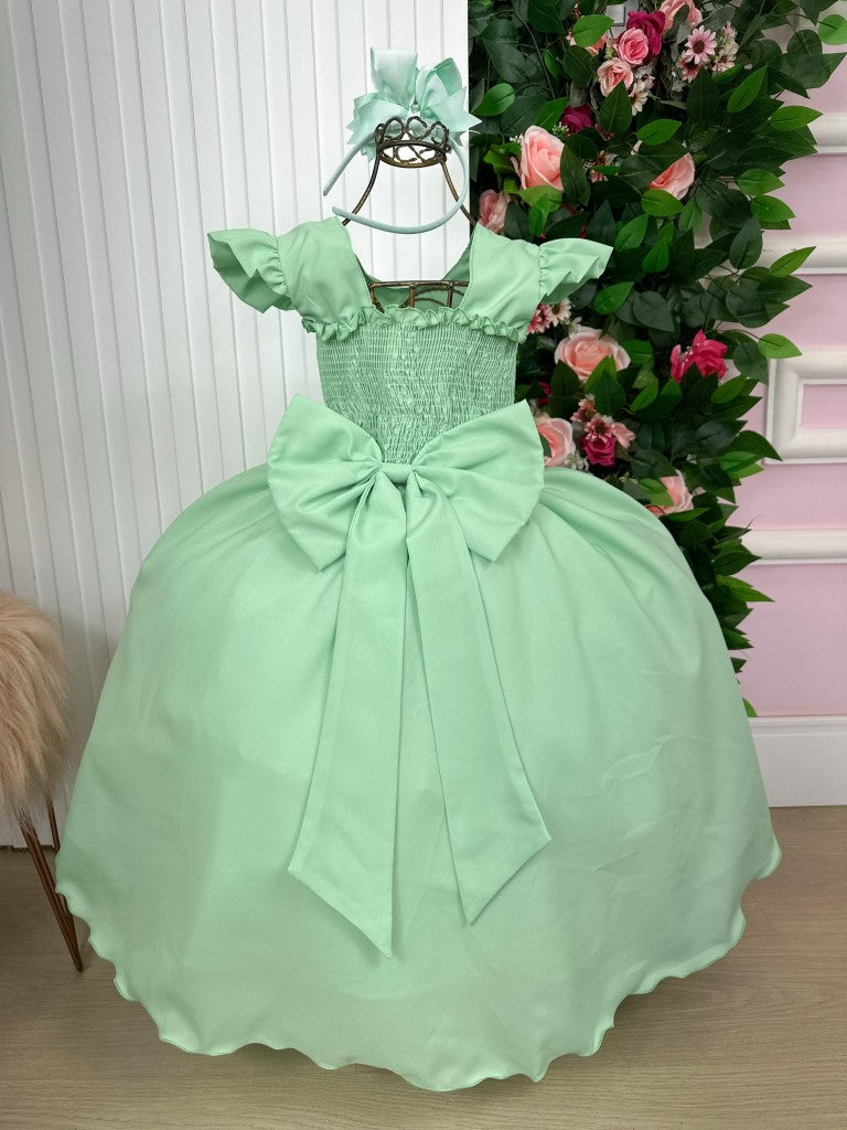 Vestido Longo Verde Oliva em Tecido 100% Poliéster com Babado Tule