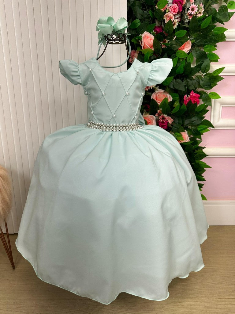 Vestido Longo Verde Porto Fino com Babado em Tule e Cinto