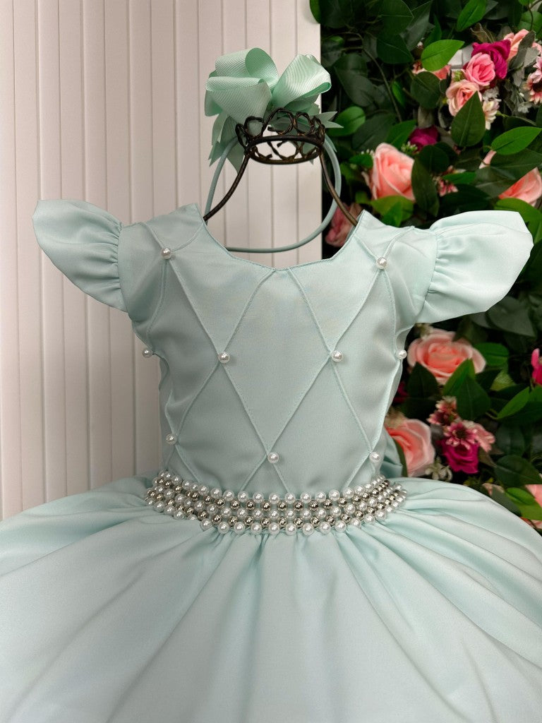 Vestido Longo Verde Porto Fino com Babado em Tule e Cinto