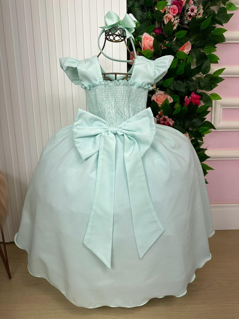 Vestido Longo Verde Porto Fino com Babado em Tule e Cinto