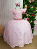 Vestido Longo Rosa Bebê em Tule com Babado para Festas e Formaturas