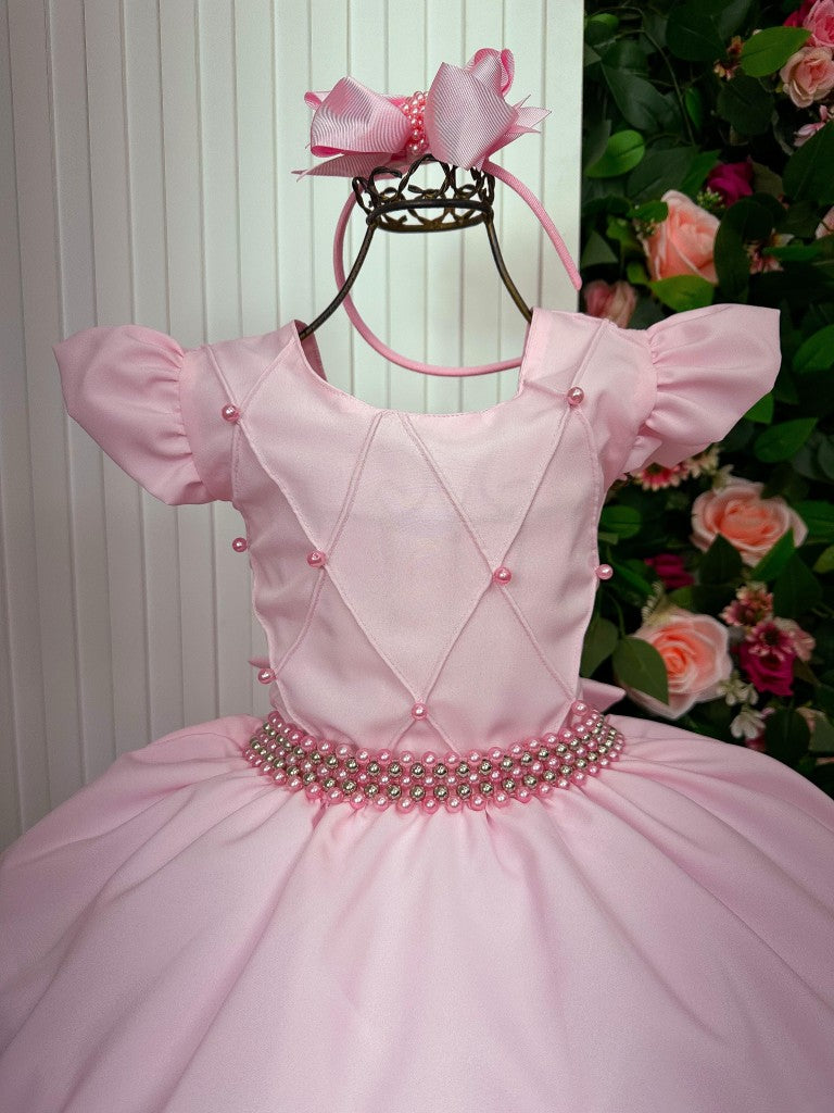 Vestido Longo Rosa Bebê em Tule com Babado para Festas e Formaturas