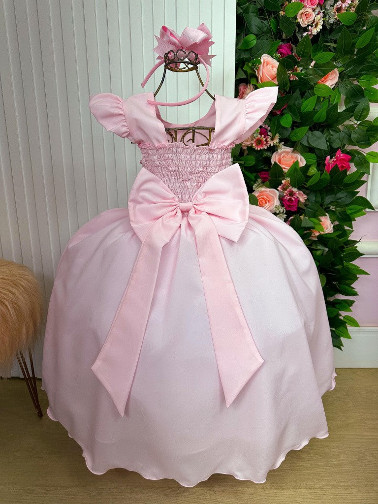 Vestido Longo Rosa Bebê em Tule com Babado para Festas e Formaturas
