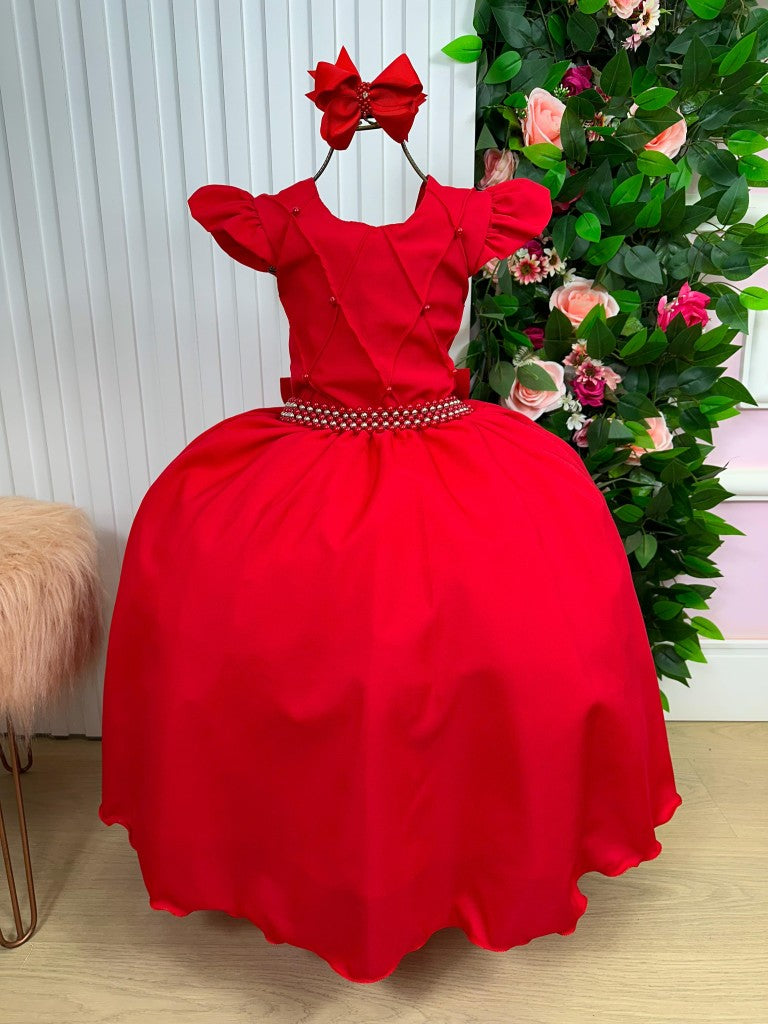 Vestido Longo Vermelho com Babado em Tule para Festas e Formaturas
