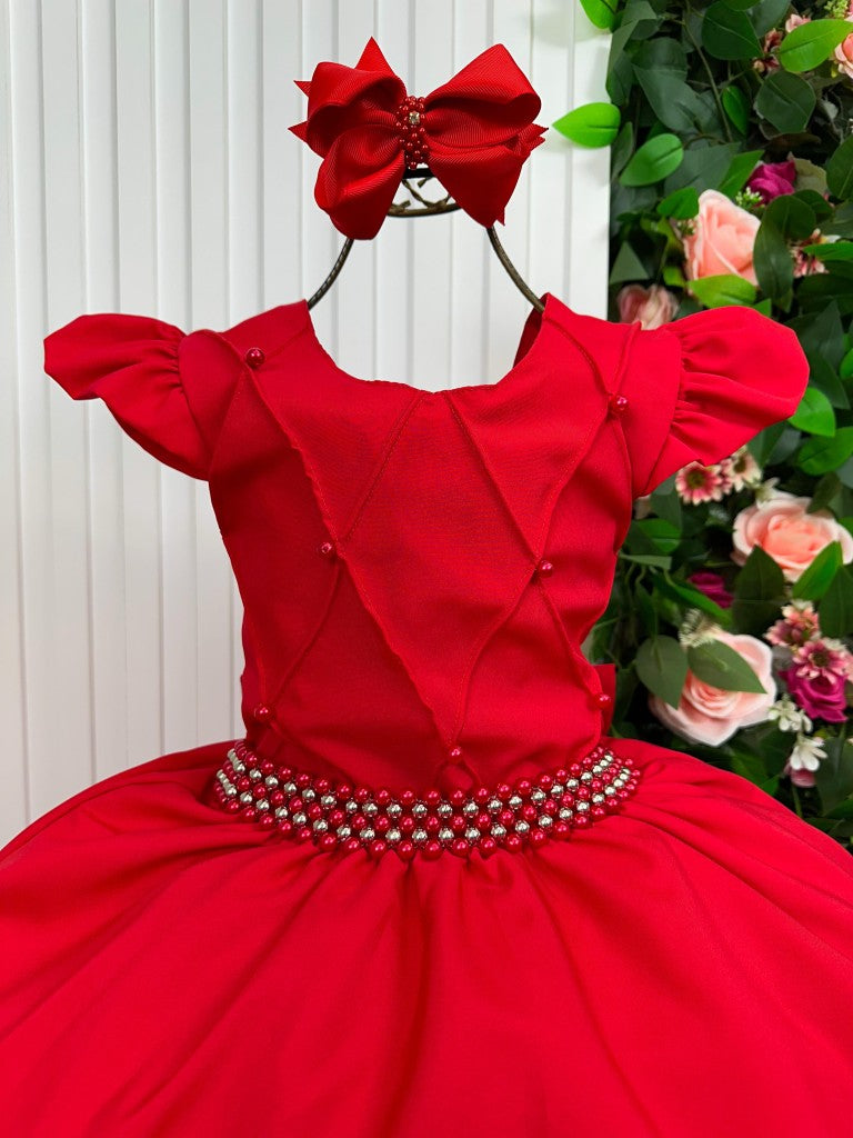 Vestido Longo Vermelho com Babado em Tule para Festas e Formaturas