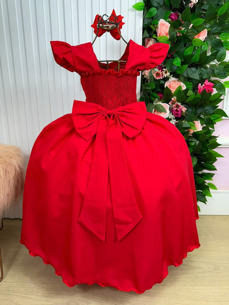Vestido Longo Vermelho com Babado em Tule para Festas e Formaturas