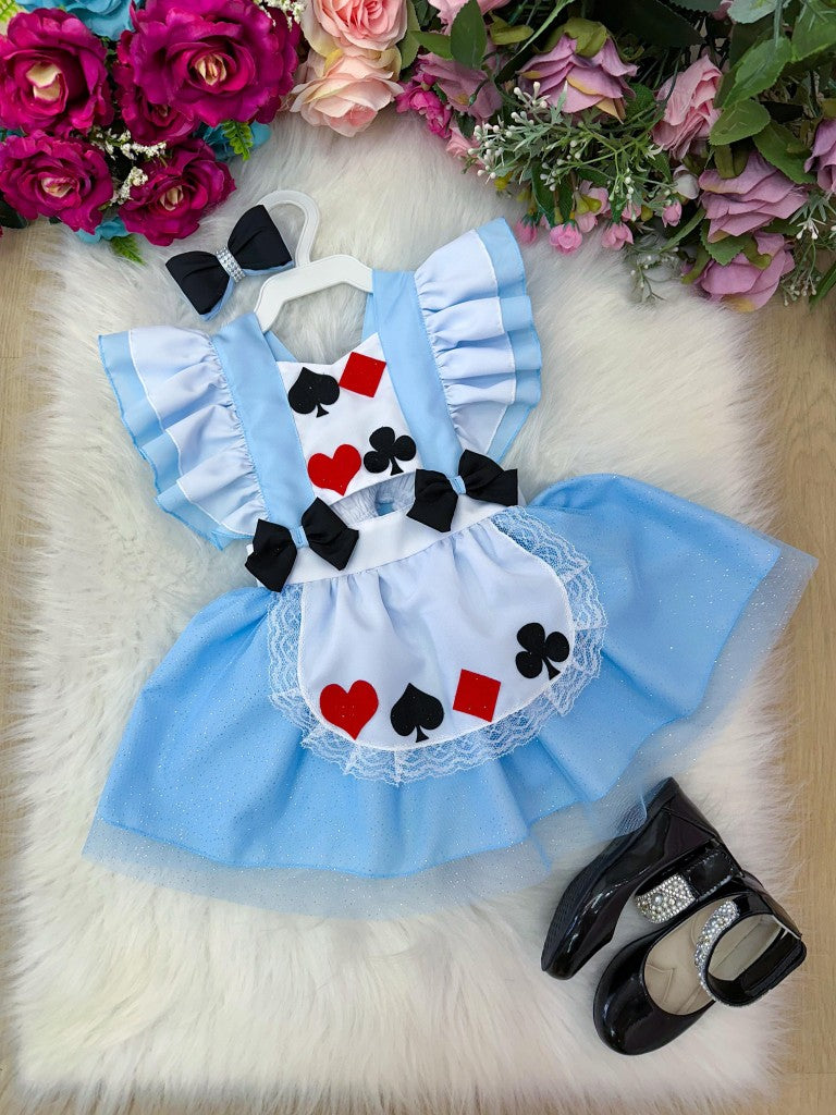 Vestido Infantil de Poliéster com Laço Bico de Pato para Meninas de 03 Meses a 2 Anos