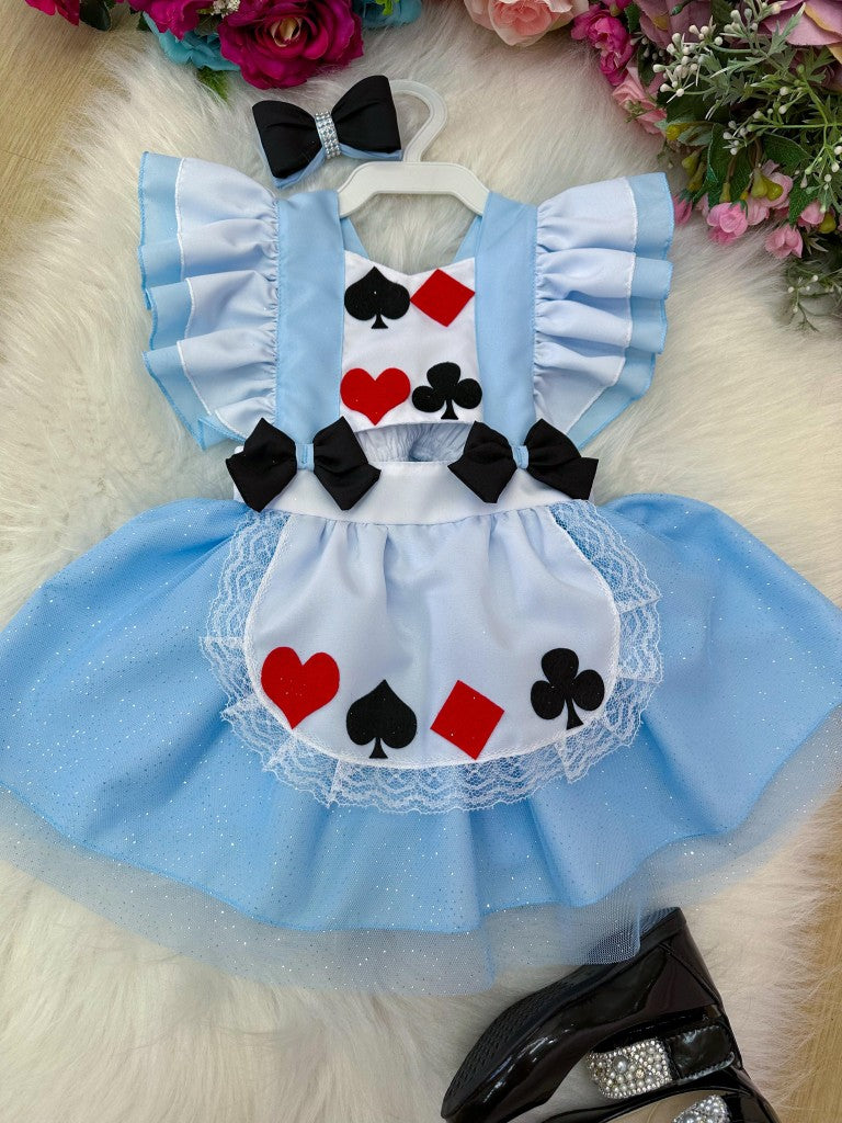 Vestido Infantil de Poliéster com Laço Bico de Pato para Meninas de 03 Meses a 2 Anos
