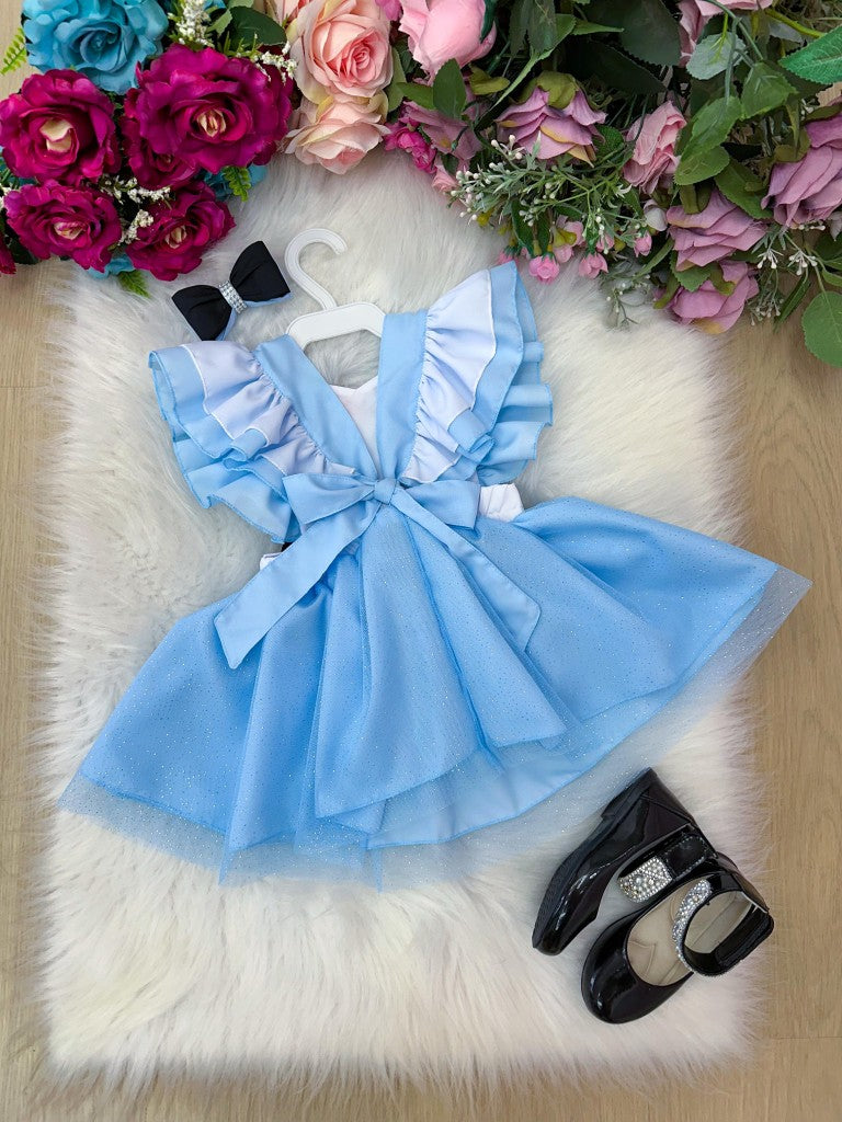 Vestido Infantil de Poliéster com Laço Bico de Pato para Meninas de 03 Meses a 2 Anos