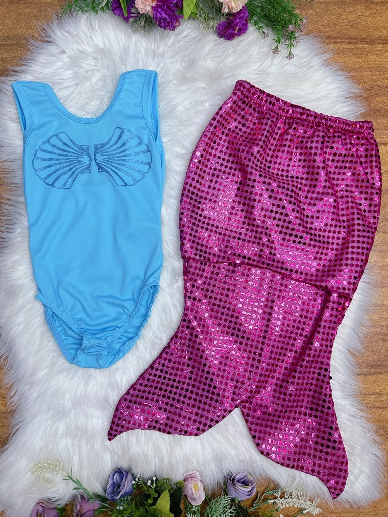 Fantasia Infantil Sereia Azul e Pink com Escamas para Festas