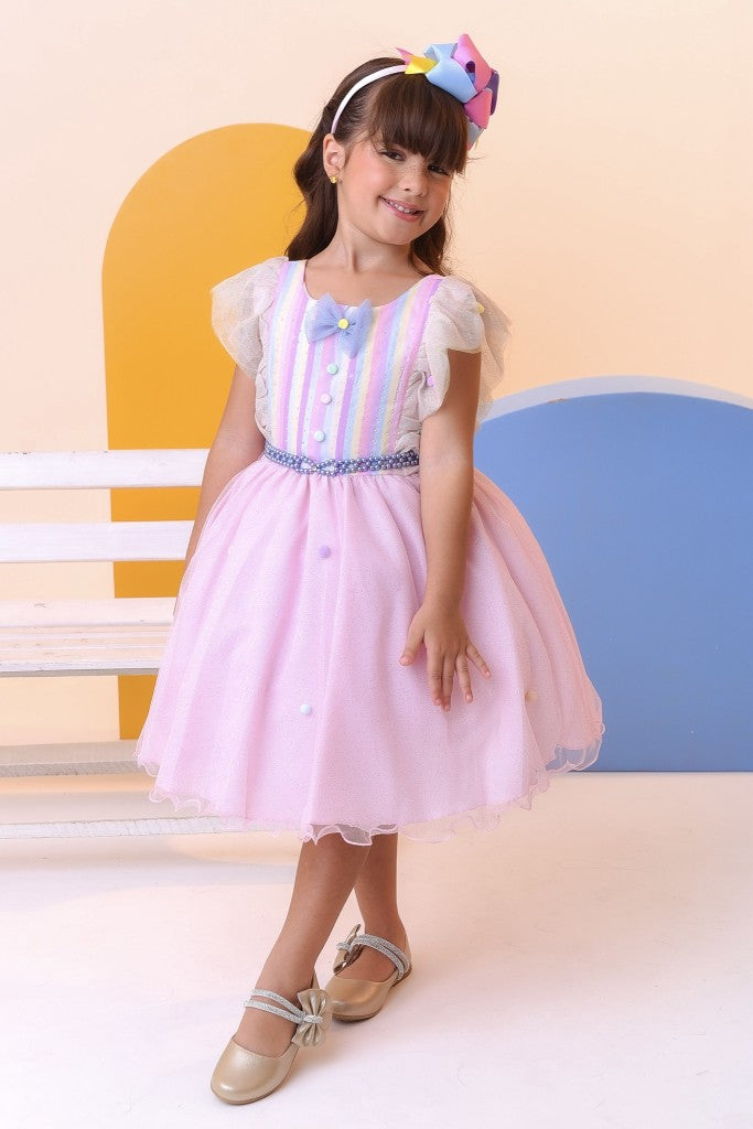 Vestido Infantil Busto Com Strass e Babados para Festas