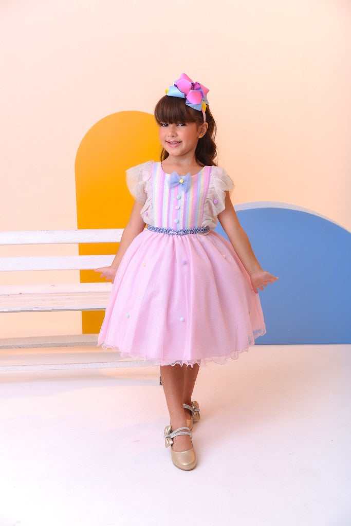 Vestido Infantil Busto Com Strass e Babados para Festas