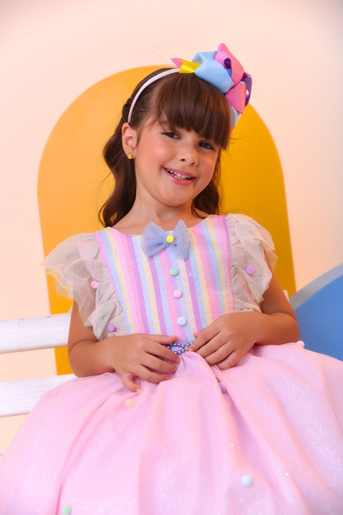 Vestido Infantil Busto Com Strass e Babados para Festas