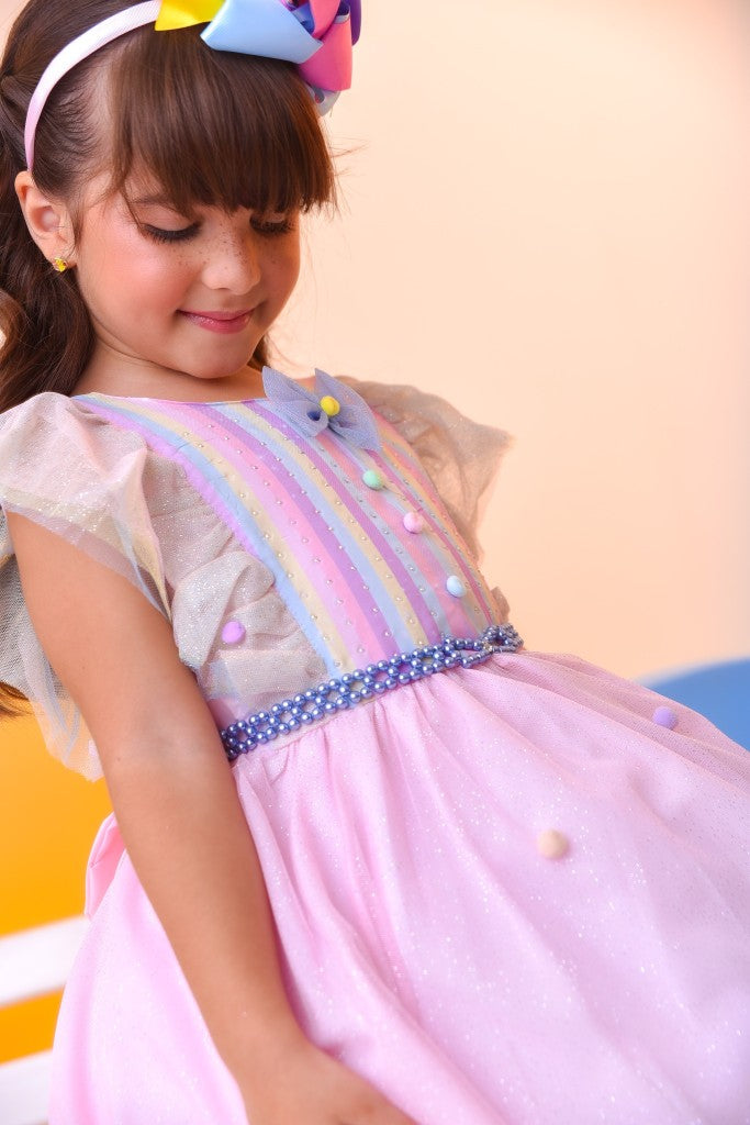 Vestido Infantil Busto Com Strass e Babados para Festas