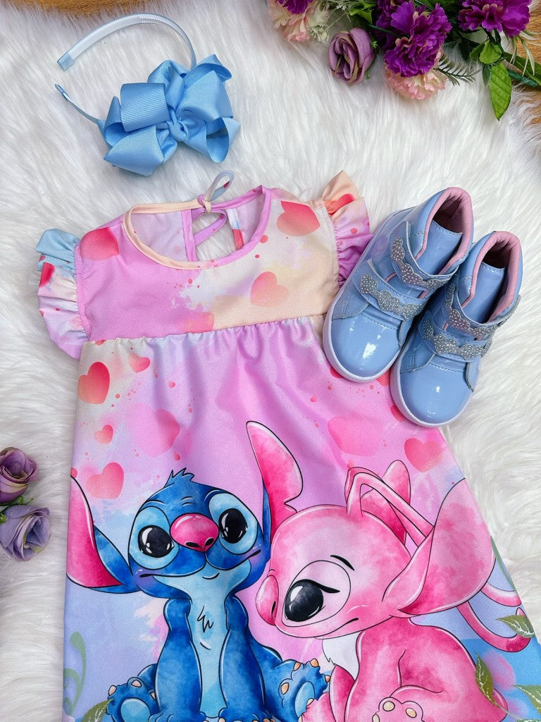 Vestido Infantil Trapézio Rosa com Manga Flu-Flu para Meninas