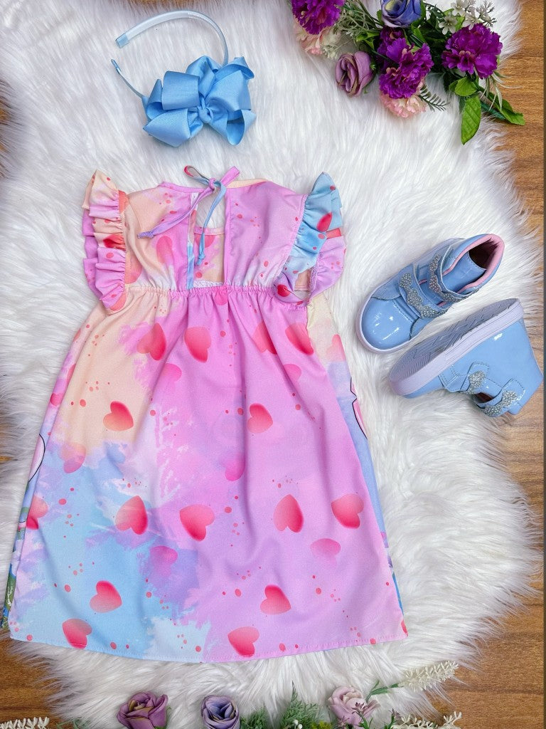 Vestido Infantil Trapézio Rosa com Manga Flu-Flu para Meninas