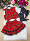 Conjunto Junino Vermelho para Meninas com Estampa Xadrez