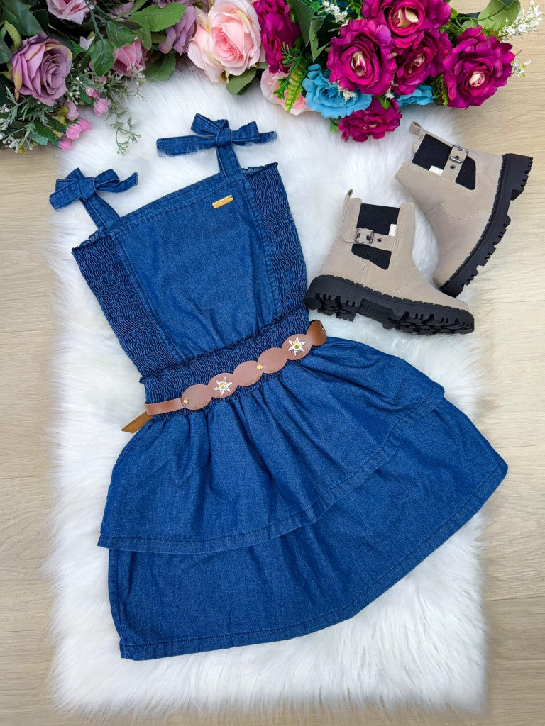 Vestido Jeans Blogueirinha Hermione com Cinto