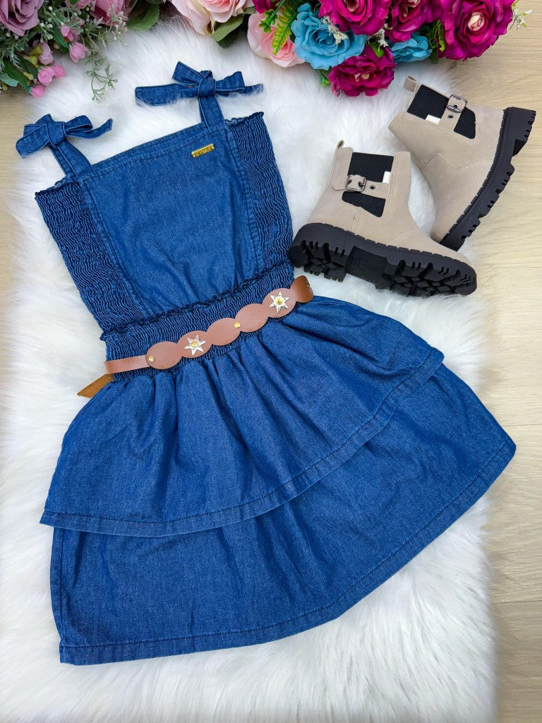 Vestido Jeans Blogueirinha Hermione com Cinto