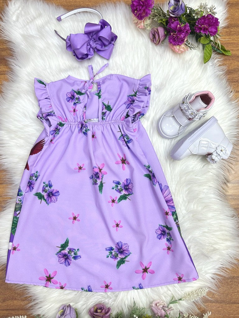 Vestido Infantil Azul Trapézio para Princesa Sofia com Manga Flu-Flu