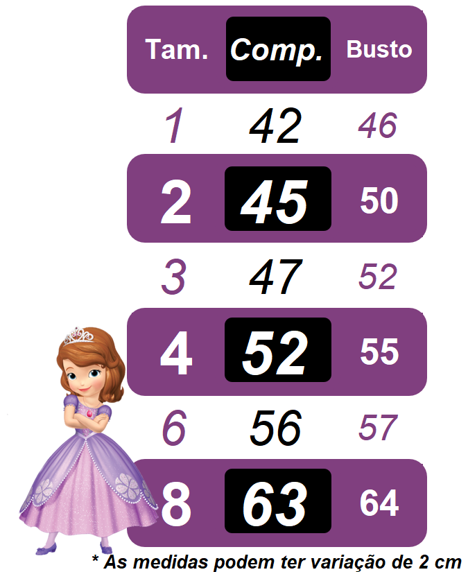 Vestido Infantil Azul Trapézio para Princesa Sofia com Manga Flu-Flu