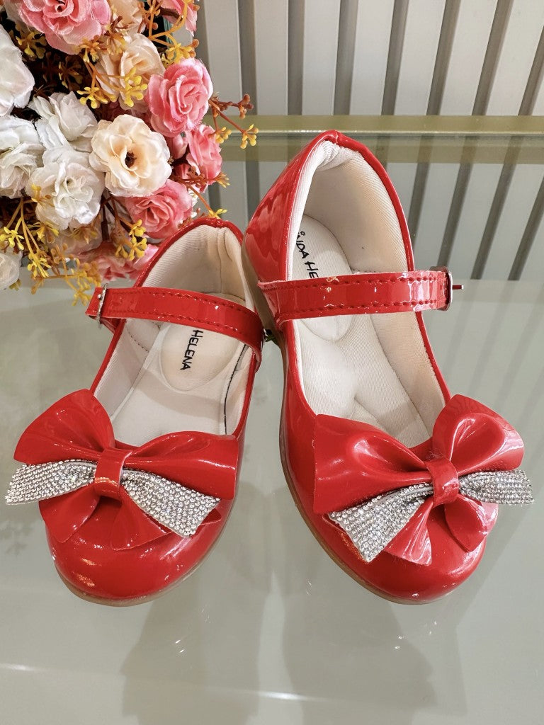 Sapatinho Vermelho de Verniz com Aplique de Lacinho e Strass Luxo