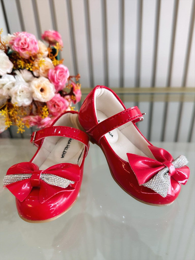 Sapatinho Vermelho de Verniz com Aplique de Lacinho e Strass Luxo