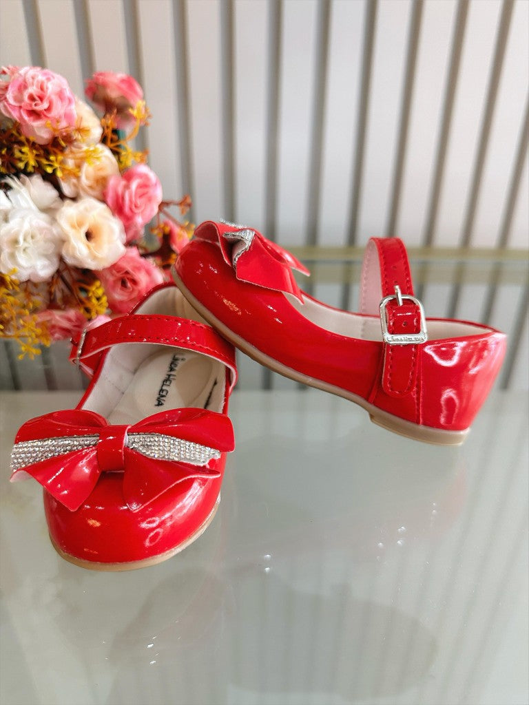Sapatinho Vermelho de Verniz com Aplique de Lacinho e Strass Luxo