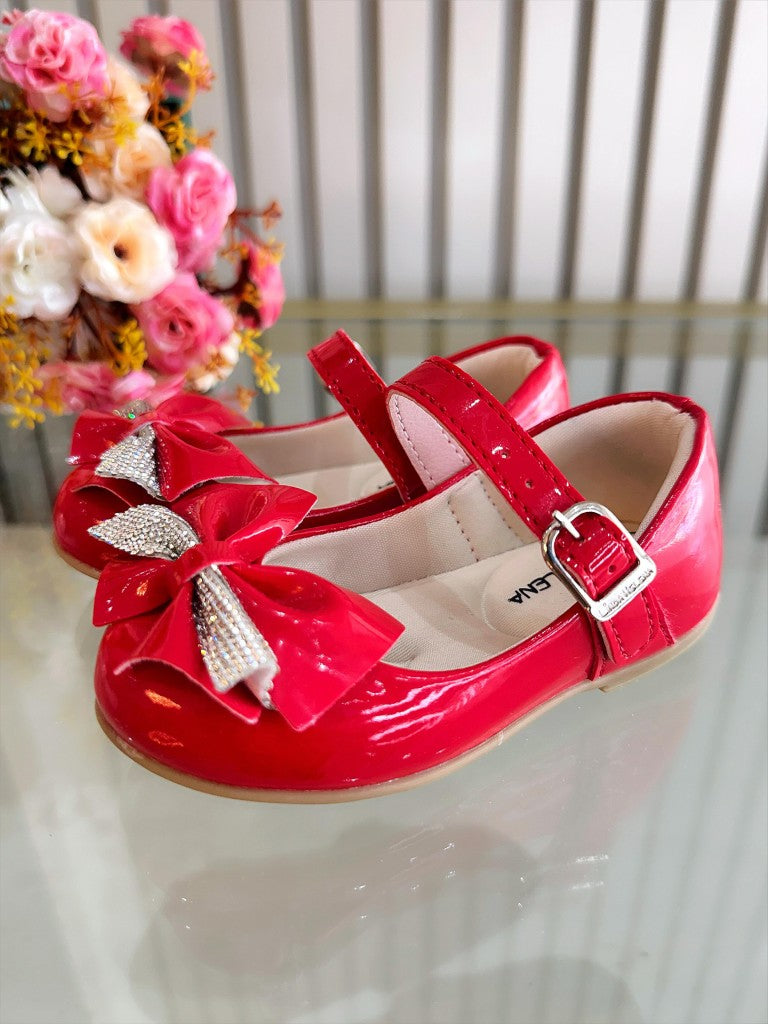 Sapatinho Vermelho de Verniz com Aplique de Lacinho e Strass Luxo