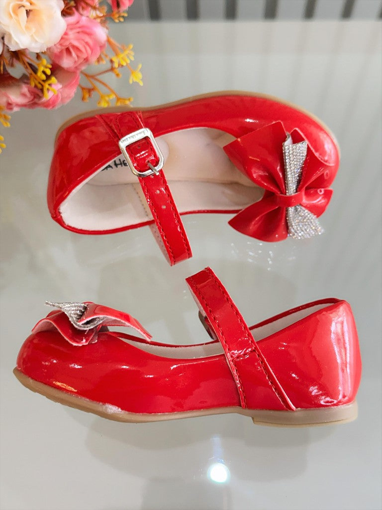 Sapatinho Vermelho de Verniz com Aplique de Lacinho e Strass Luxo