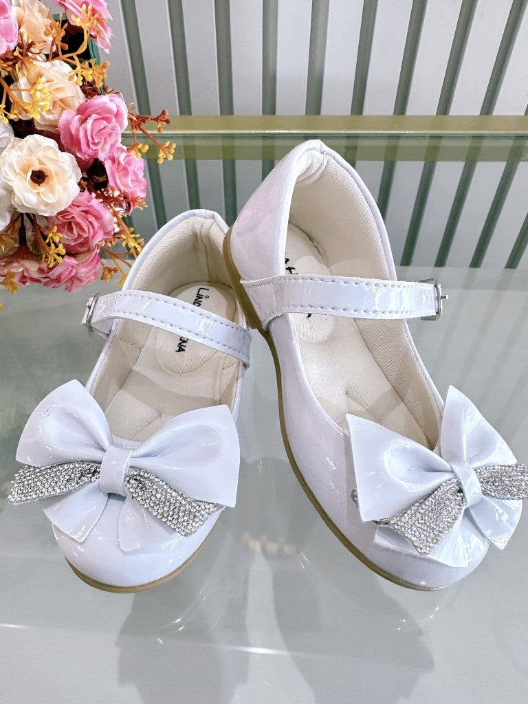 Sapatinho Branco com Aplique de Lacinho e Strass Luxo para Festas