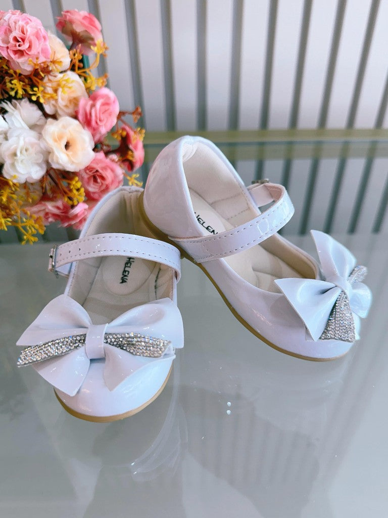 Sapatinho Branco com Aplique de Lacinho e Strass Luxo para Festas