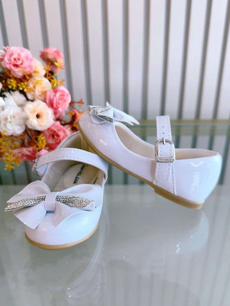 Sapatinho Branco com Aplique de Lacinho e Strass Luxo para Festas