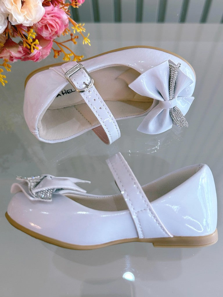 Sapatinho Branco com Aplique de Lacinho e Strass Luxo para Festas
