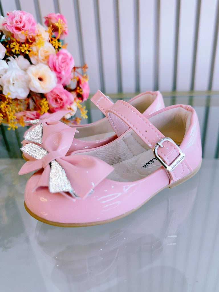Sapatinho Rosa com Aplique de Lacinho e Strass Luxo para Festas
