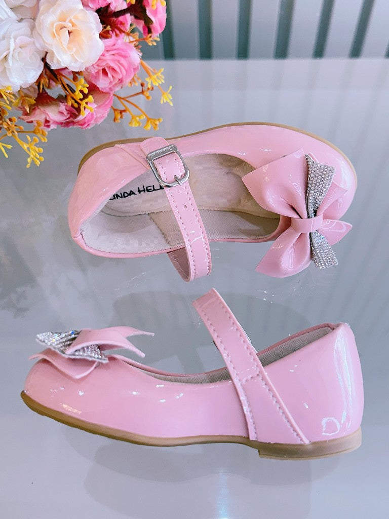 Sapatinho Rosa com Aplique de Lacinho e Strass Luxo para Festas