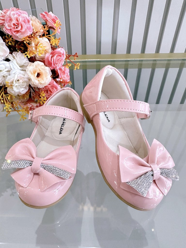Sapatinho Rosa com Aplique de Lacinho e Strass Luxo para Festas
