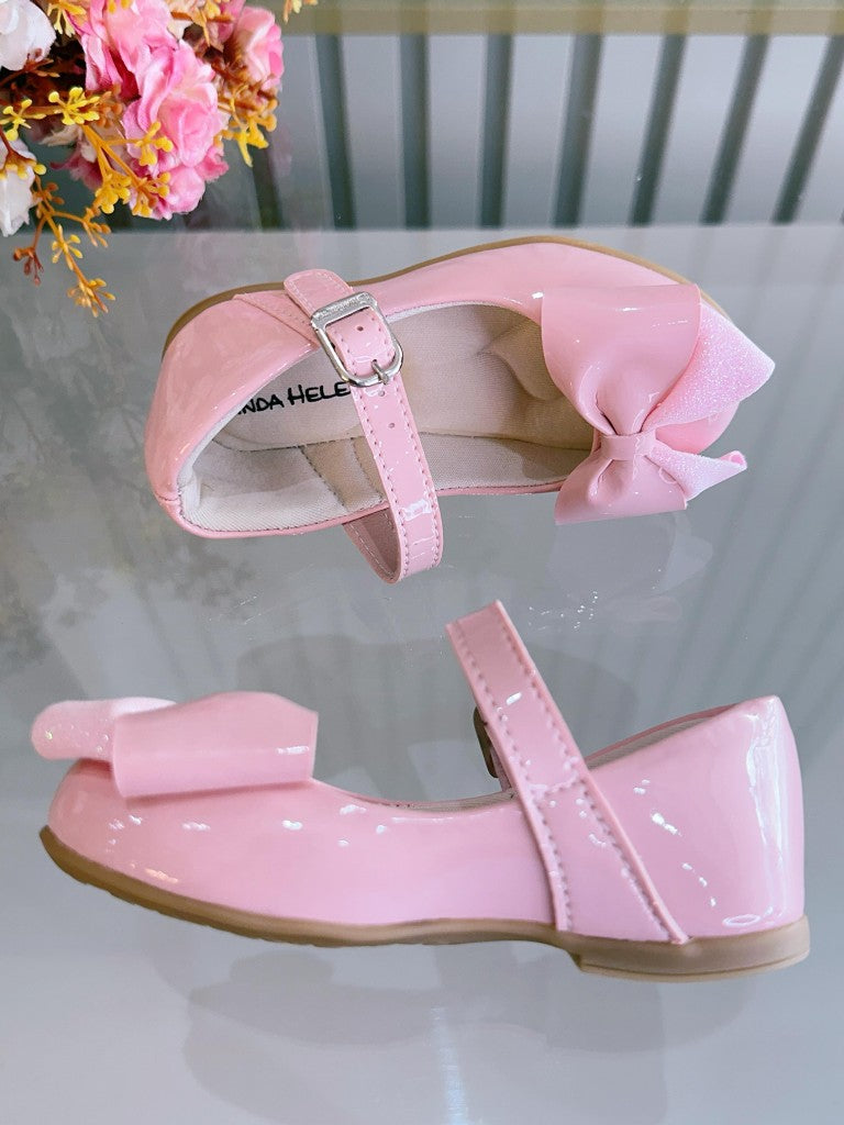 Sapatinho Rosa Verniz Infantil Com Aplique de Lacinho