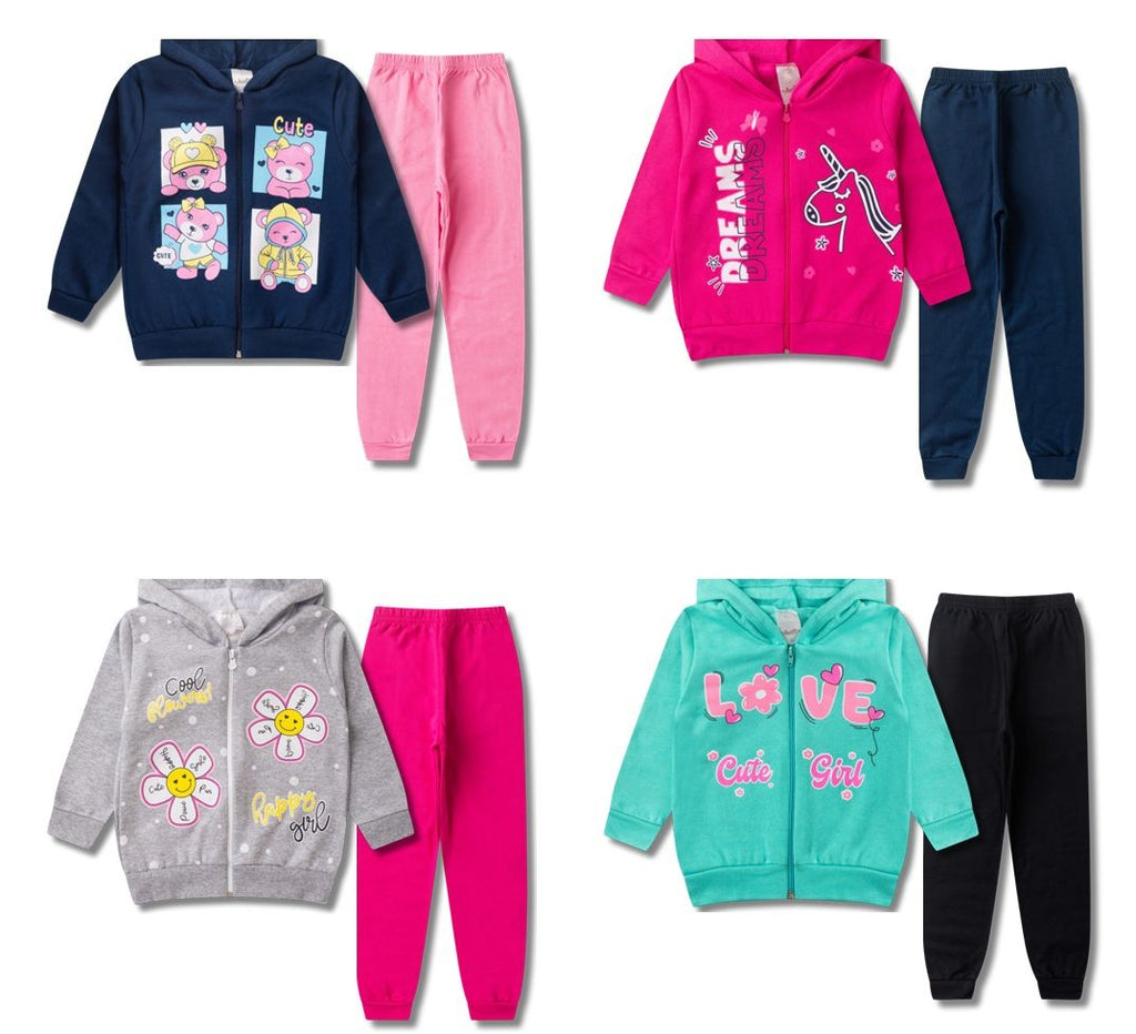 Conjunto Infantil Moletom Meninas Com Estampas 08 Peças Confortáveis