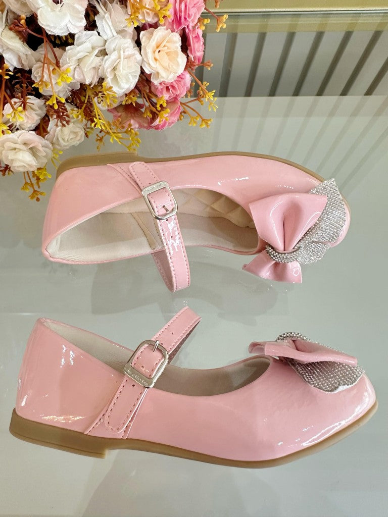 Sapatinho Infantil Rosa com Aplique de Lacinho e Strass Luxo