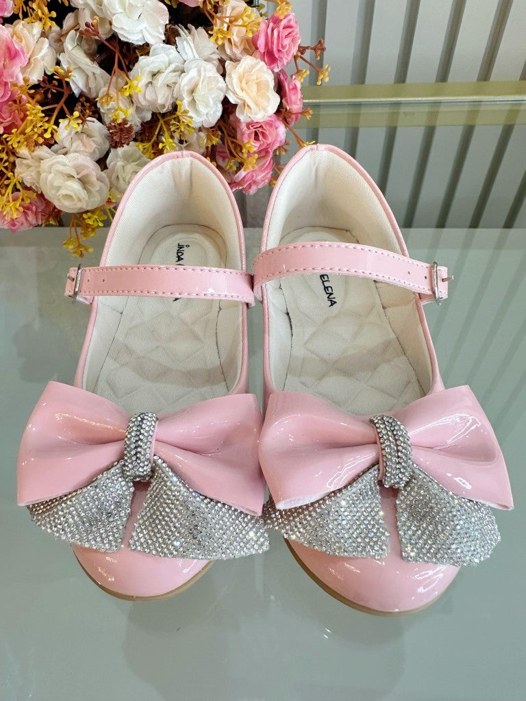 Sapatinho Infantil Rosa com Aplique de Lacinho e Strass Luxo